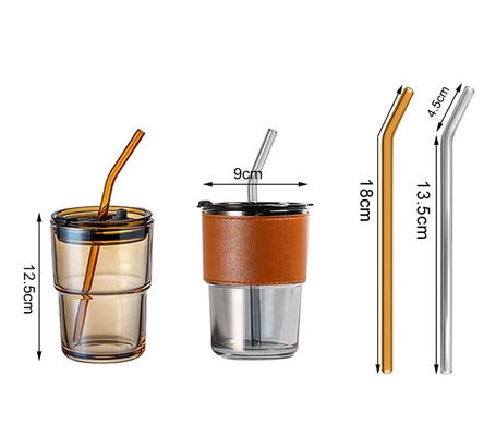 Clear Coffee Mugs WITH LID and Straws for BPA Free Leak-Proof Vintage Glass Tumbler