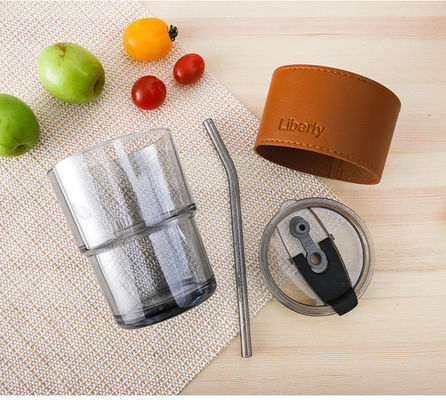 Clear Coffee Mugs WITH LID and Straws for BPA Free Leak-Proof Vintage Glass Tumbler