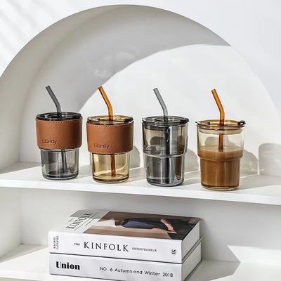 Clear Coffee Mugs WITH LID and Straws for BPA Free Leak-Proof Vintage Glass Tumbler