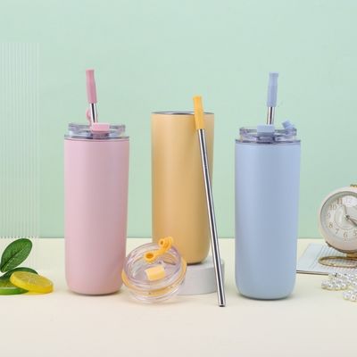 7.6*19.7CM Portable Stainless Steel Coffee Cup Tumbler with Straw and Lids BPA Free