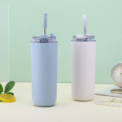 7.6*19.7CM Portable Stainless Steel Coffee Cup Tumbler with Straw and Lids BPA Free