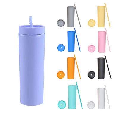 16oz Capacity Custom Double Wall Tumblers with Lid and Straw Made of PP Plastic
