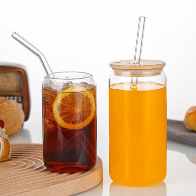 Kitchen BPA Free Borosilicate Glass Water Bottle with Bamboo Lids and Glass Straw