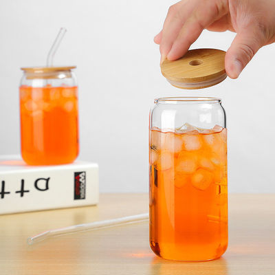 Kitchen BPA Free Borosilicate Glass Water Bottle with Bamboo Lids and Glass Straw