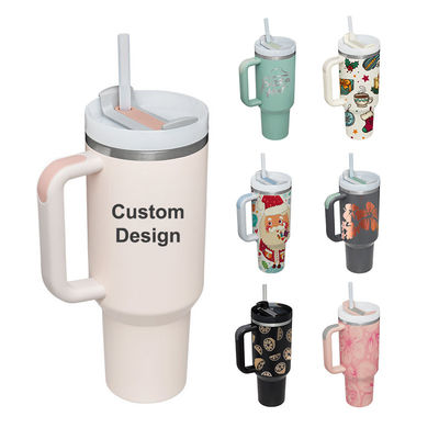 American Style Custom Pattern 40oz Tumbler with Lid Handle and Straw Stainless Steel Vacuum Insulated Cup