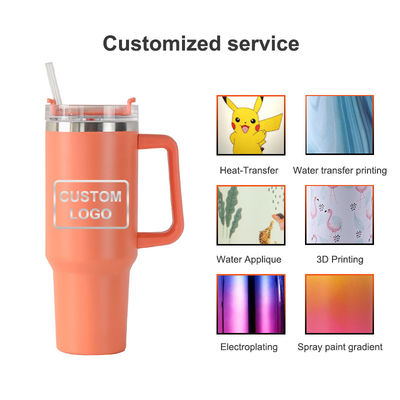 American Style Custom Pattern 40oz Tumbler with Lid Handle and Straw Stainless Steel Vacuum Insulated Cup