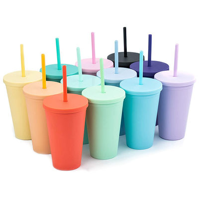 Custom AS PP Double Wall Colored Acrylic Matte Black Plastic Tumbler Cups With Lid And Straw
