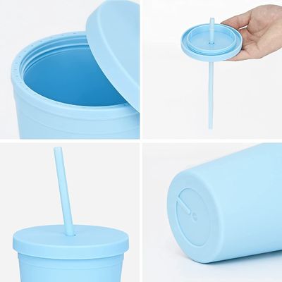 Custom AS PP Double Wall Colored Acrylic Matte Black Plastic Tumbler Cups With Lid And Straw