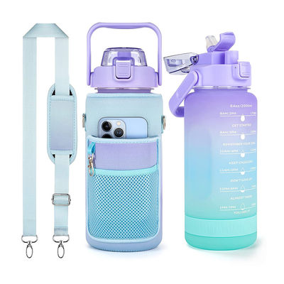 2L Motivational Time Marker Water Bottle with Straw and Stickers Gradient Color Durable