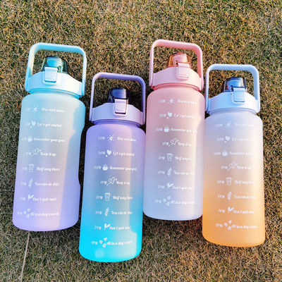 2L Motivational Time Marker Water Bottle with Straw and Stickers Gradient Color Durable