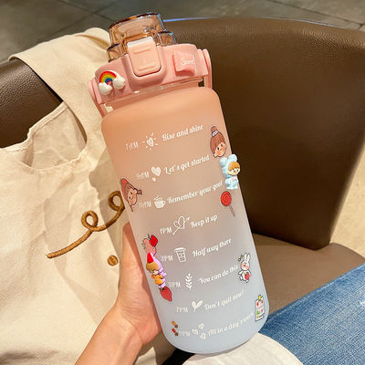 2L Motivational Time Marker Water Bottle with Straw and Stickers Gradient Color Durable