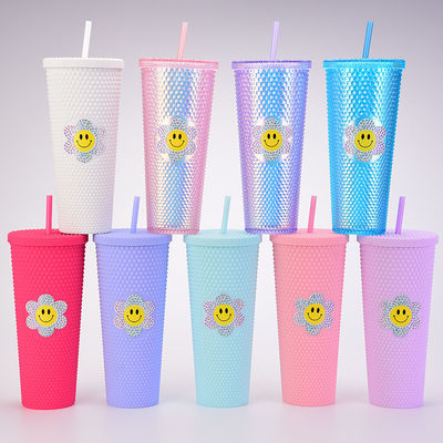 16oz 24oz Coffee Mug Double Wall Plastic Iridescent Matte Cups Tumbler with Straw