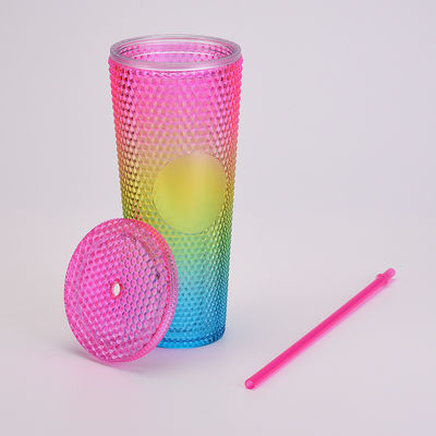 16oz 24oz Coffee Mug Double Wall Plastic Iridescent Matte Cups Tumbler with Straw