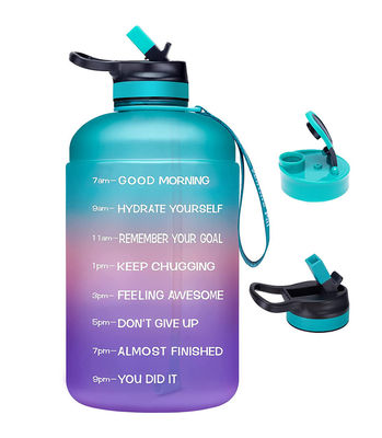 Motivational Water Bottle for Gym Sport Time Marker Frosted Plastic Eco BPA Free