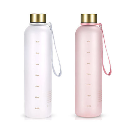 Motivational Water Bottle for Gym Sport Time Marker Frosted Plastic Eco BPA Free