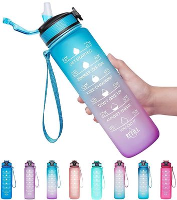 Motivational Water Bottle for Gym Sport Time Marker Frosted Plastic Eco BPA Free
