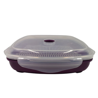 1-Tier Plastic Square Microwave Steamer for Vegetables and Rice Party-Friendly Design