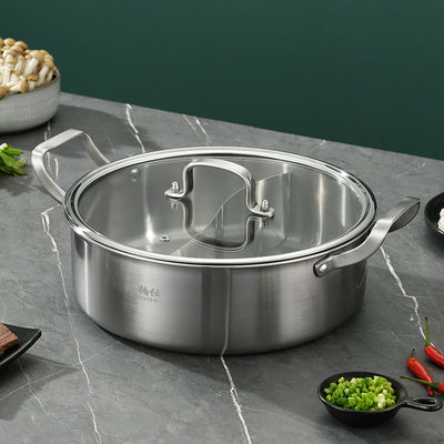 Chinese Stainless Steel 2 Compartment Induction Cooker 26cm Hot Stock Pots with Cover