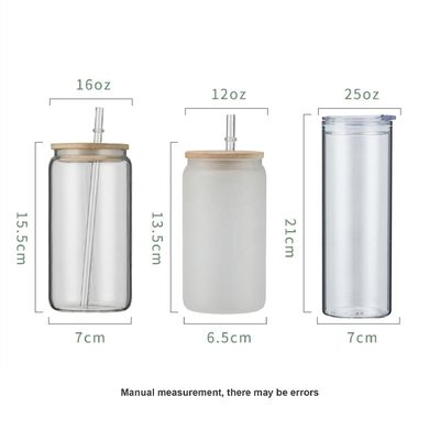 12oz/16oz/25oz Glass Milk Mug Sublimation Beer Can Shaped Cup with Bamboo Lid and Straw