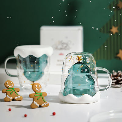300ml Glass Christmas Double Wall Mugs with Cute Design and Custom Logo Gift Boxed