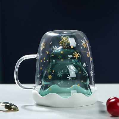 300ml Glass Christmas Double Wall Mugs with Cute Design and Custom Logo Gift Boxed