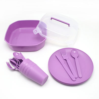 4 Person Portable Pigmented Outdoor Tableware Set Includes Knife Fork Spoon Plate