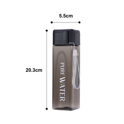 Back to School Essential Clear Frosted Square Portable Plastic Water Bottle with Rope