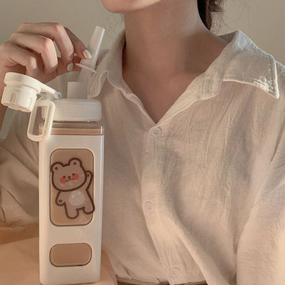 Gym-Ready Kawaii Water Bottle with 3D Sticker 700ml/900ml Plastic Travel Milk Portable