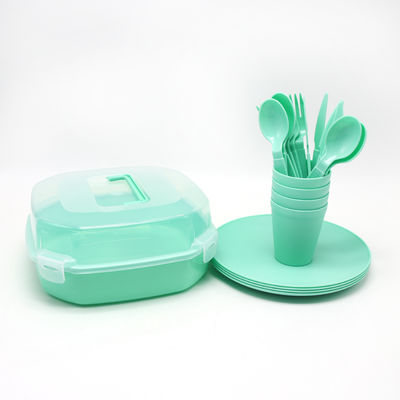 4 Person Portable Pigmented Outdoor Tableware Set Includes Knife Fork Spoon Plate