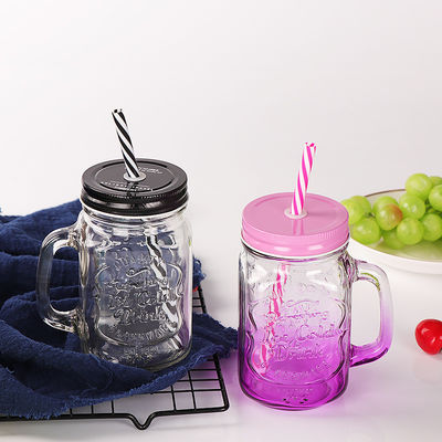 Custom Glass Mugs 500ml Clear Mason Glass Water Juice Cola Cup With Straw And Lid