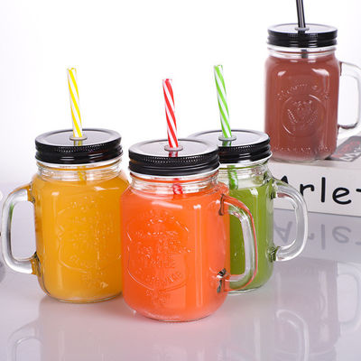 Custom Glass Mugs 500ml Clear Mason Glass Water Juice Cola Cup With Straw And Lid