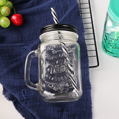 Custom Glass Mugs 500ml Clear Mason Glass Water Juice Cola Cup With Straw And Lid