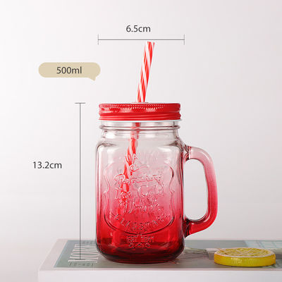 Custom Glass Mugs 500ml Clear Mason Glass Water Juice Cola Cup With Straw And Lid