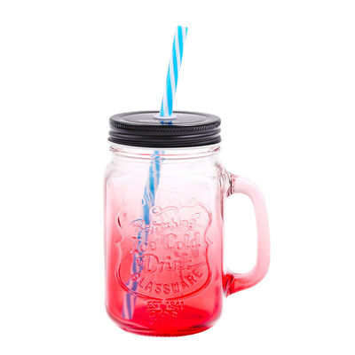 Custom Glass Mugs 500ml Clear Mason Glass Water Juice Cola Cup With Straw And Lid