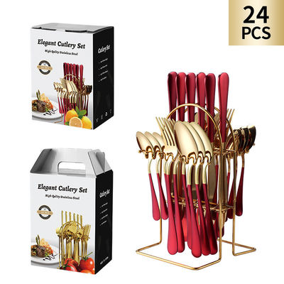 24 Pieces Stainless Steel Cutlery Knife Fork Spoon Flatware Cubiertos with Gift Box