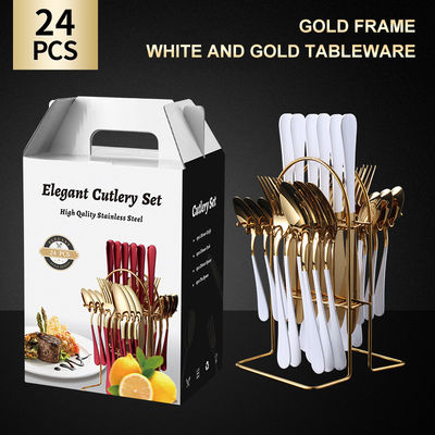 24 Pieces Stainless Steel Cutlery Knife Fork Spoon Flatware Cubiertos with Gift Box