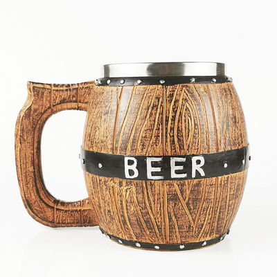 550ml Wooden Handle Stainless Steel Beer Coffee Mug with 304 Inner and ABS Outer