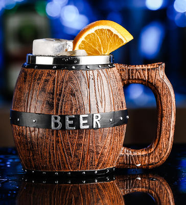 550ml Wooden Handle Stainless Steel Beer Coffee Mug with 304 Inner and ABS Outer