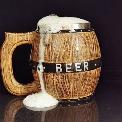 550ml Wooden Handle Stainless Steel Beer Coffee Mug with 304 Inner and ABS Outer
