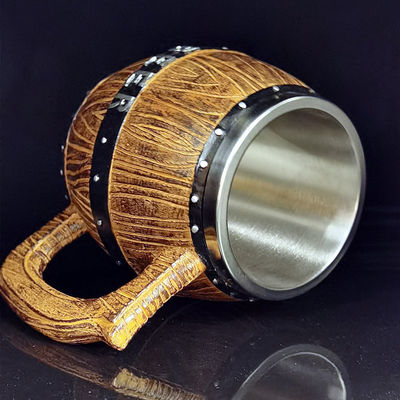 550ml Wooden Handle Stainless Steel Beer Coffee Mug with 304 Inner and ABS Outer