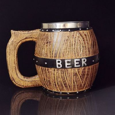 550ml Wooden Handle Stainless Steel Beer Coffee Mug with 304 Inner and ABS Outer