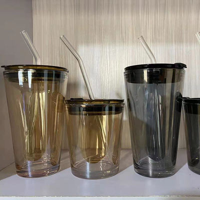 Coffee Mugs Portable Female Entourage Cold Milk Tea Glass with Handle and straw lid