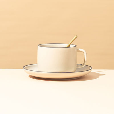 250ml Capacity Nordic Matte Ceramic Coffee Mug and Plate Bundle with Matching Spoon
