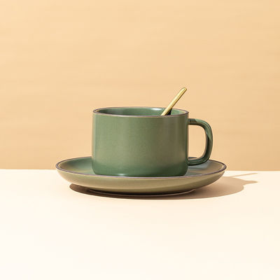 250ml Capacity Nordic Matte Ceramic Coffee Mug and Plate Bundle with Matching Spoon