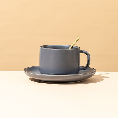250ml Capacity Nordic Matte Ceramic Coffee Mug and Plate Bundle with Matching Spoon