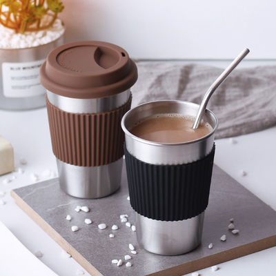 Stainless Steel Coffee Mug Custom 17oz Double Wall 18/8 Tumbler with Silicone Sleeve