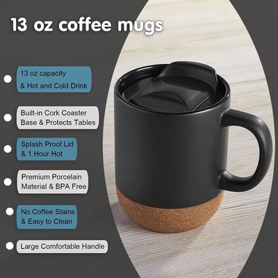 Large Coffee Mug with Handle Minimalist Style Insulated Cork Bottom Splash Proof Lid