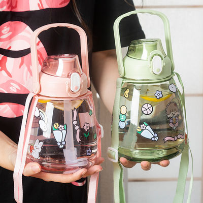 Convenient Wide Mouth Sports Water Bottle 38oz Custom Design Clear Plastic with Straw