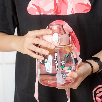 Convenient Wide Mouth Sports Water Bottle 38oz Custom Design Clear Plastic with Straw