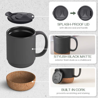 Large Coffee Mug with Handle Minimalist Style Insulated Cork Bottom Splash Proof Lid
